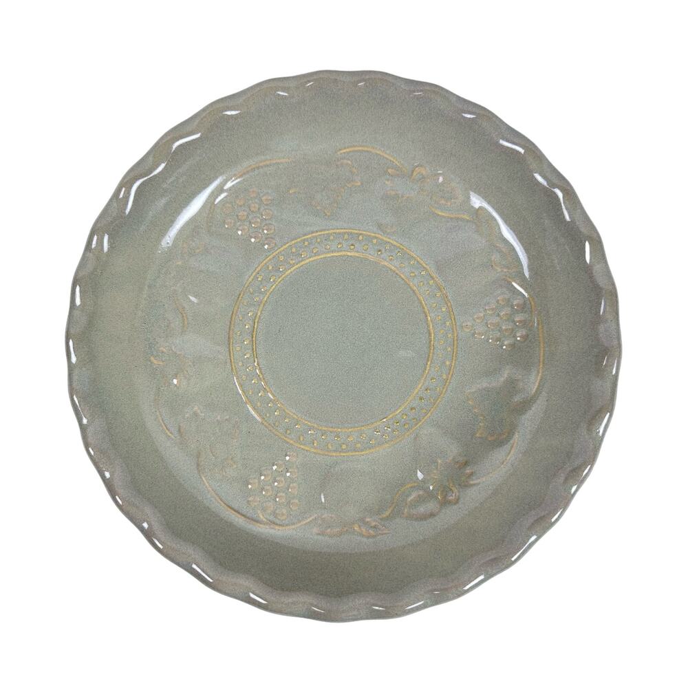 Stoneware Fruit Embossed 11-1/4” Deep Dish Fluted Edge Pie Plate EX